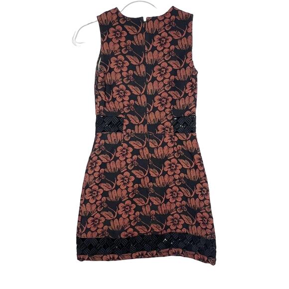 TOPSHOP Floral Sleeveless Sheath Mini Dress Round Neck Tweed Red Black Size 2 - Picture 2 of 10